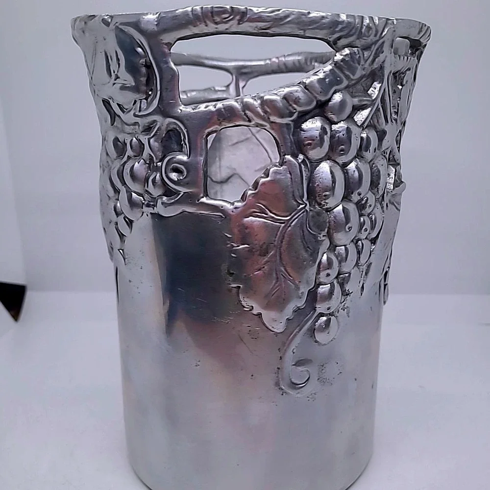 Vintage Arthur Court Grape Vine Wine Chiller Silver Aluminum Bottle Holder Vase